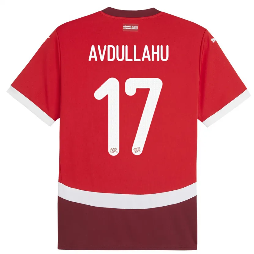 Danxen Bambino Maglia Svizzera Leon Avdullahu #17 Rosso Kit Gara Home 24-26 Maglietta