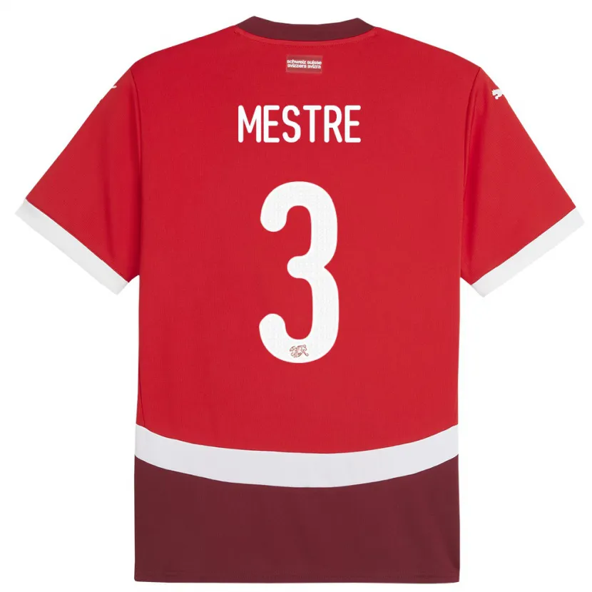 Danxen Bambino Maglia Svizzera Luis Mestre #3 Rosso Kit Gara Home 24-26 Maglietta