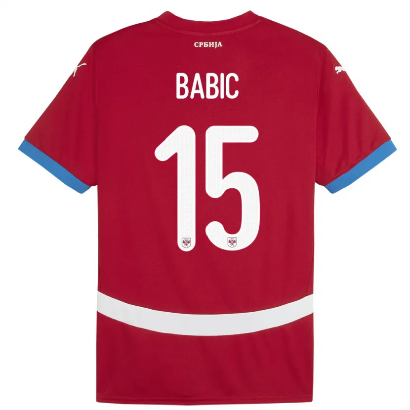 Danxen Bambino Maglia Serbia Srdjan Babic #15 Rosso Kit Gara Home 24-26 Maglietta