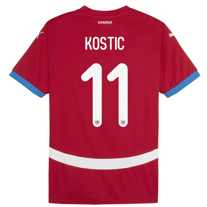 Danxen Bambino Maglia Serbia Filip Kostic #11 Rosso Kit Gara Home 24-26 Maglietta