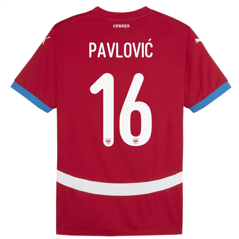 Danxen Bambino Maglia Serbia Sara Pavlovic #16 Rosso Kit Gara Home 24-26 Maglietta