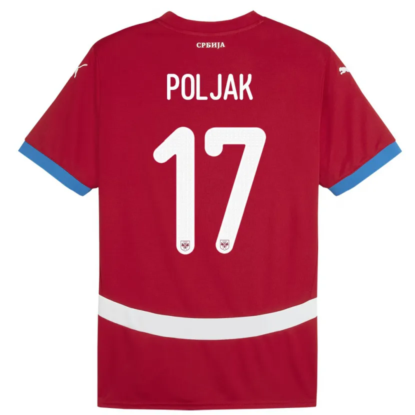 Danxen Bambino Maglia Serbia Allegra Poljak #17 Rosso Kit Gara Home 24-26 Maglietta