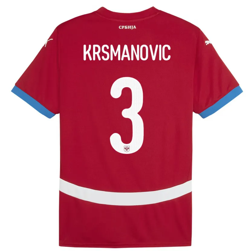 Danxen Bambino Maglia Serbia Nemanja Krsmanovic #3 Rosso Kit Gara Home 24-26 Maglietta