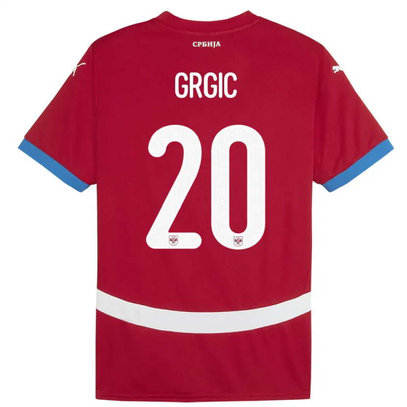 Danxen Bambino Maglia Serbia Dario Grgic #20 Rosso Kit Gara Home 24-26 Maglietta