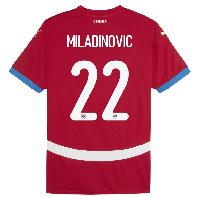 Danxen Bambino Maglia Serbia Igor Miladinovic #22 Rosso Kit Gara Home 24-26 Maglietta
