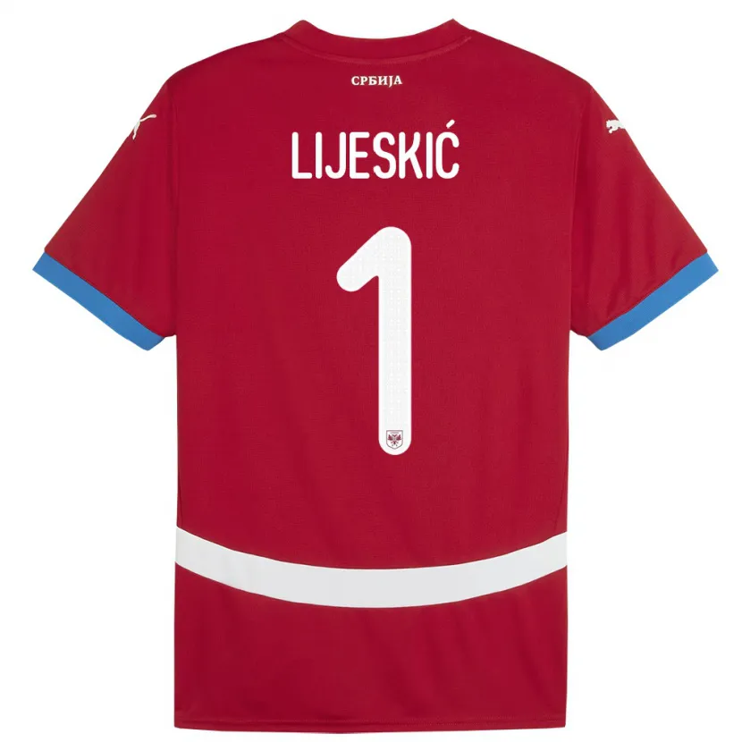Danxen Bambino Maglia Serbia Luka Lijeskic #1 Rosso Kit Gara Home 24-26 Maglietta