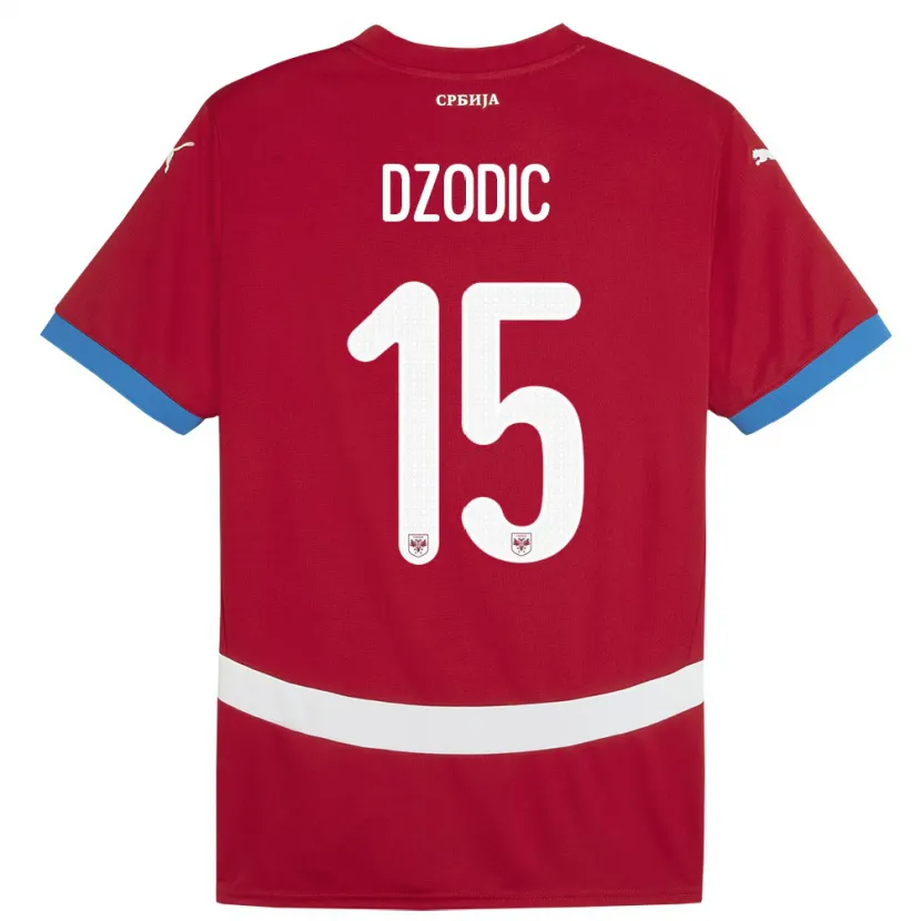 Danxen Bambino Maglia Serbia Stefan Dzodic #15 Rosso Kit Gara Home 24-26 Maglietta
