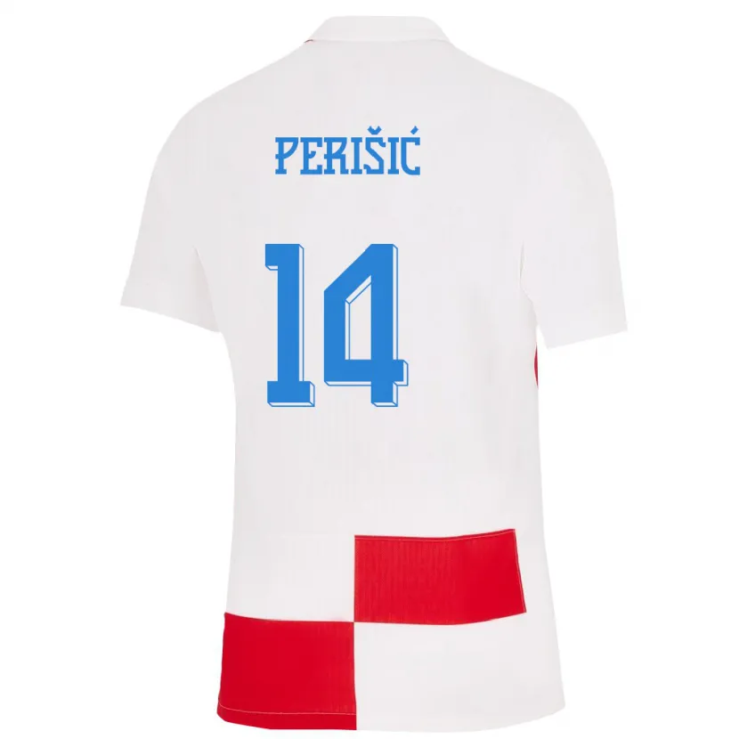 Danxen Bambino Maglia Croazia Ivan Perisic #14 Bianco Rosso Kit Gara Home 24-26 Maglietta