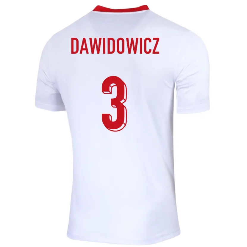 Danxen Bambino Maglia Polonia Pawel Dawidowicz #3 Bianco Kit Gara Home 24-26 Maglietta