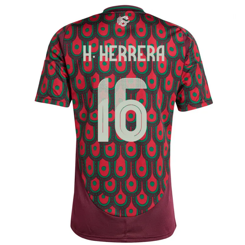 Danxen Bambino Maglia Messico Hector Herrera #16 Marrone Kit Gara Home 24-26 Maglietta