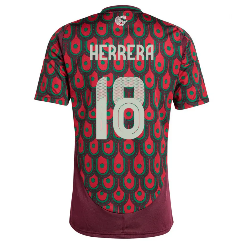 Danxen Bambino Maglia Messico Ozziel Herrera #18 Marrone Kit Gara Home 24-26 Maglietta