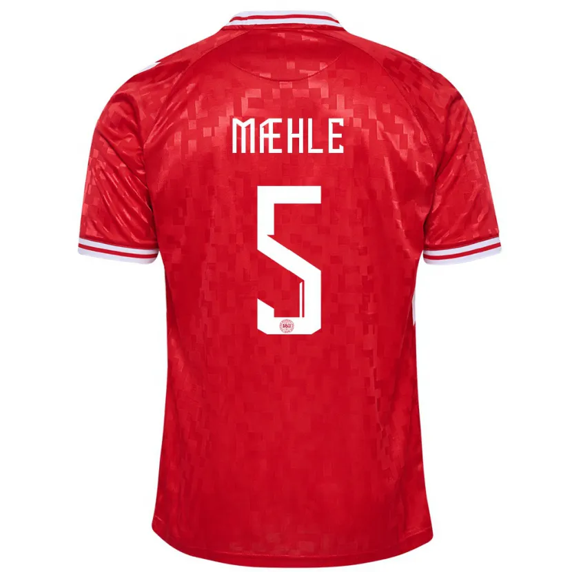 Danxen Bambino Maglia Danimarca Joakim Maehle #5 Rosso Kit Gara Home 24-26 Maglietta
