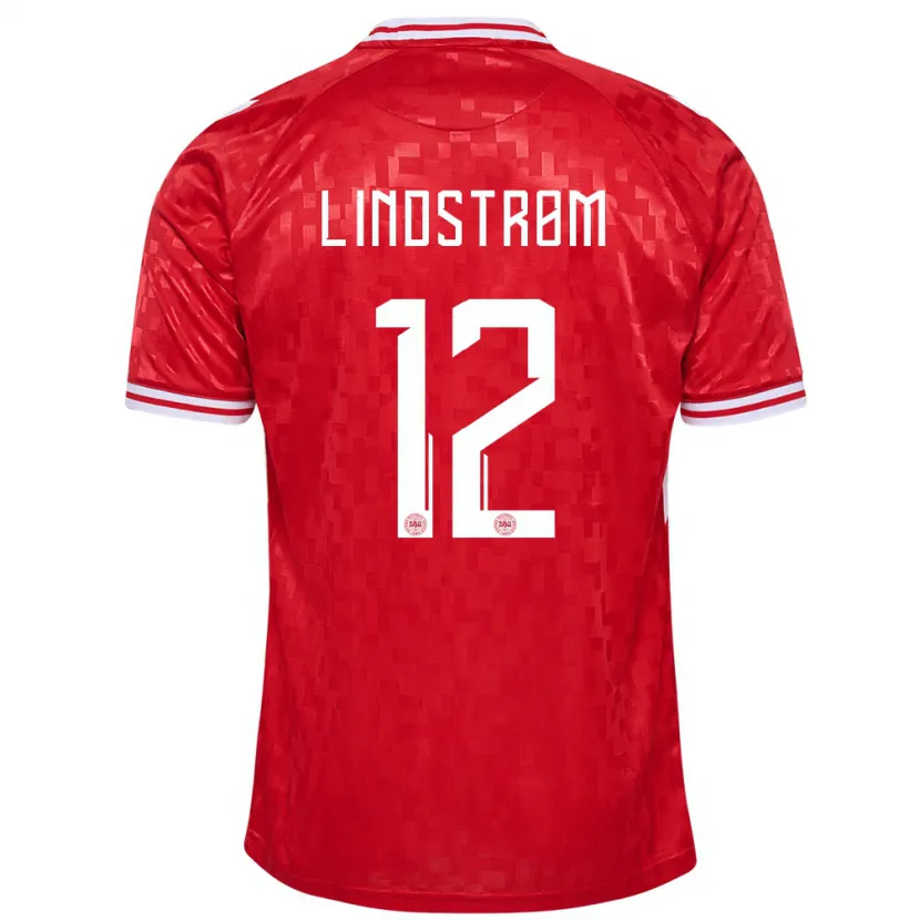 Danxen Bambino Maglia Danimarca Jesper Lindstrøm #12 Rosso Kit Gara Home 24-26 Maglietta