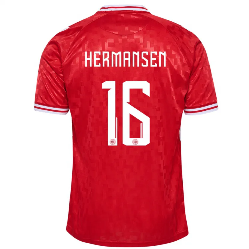 Danxen Bambino Maglia Danimarca Mads Hermansen #16 Rosso Kit Gara Home 24-26 Maglietta