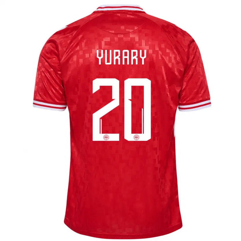 Danxen Bambino Maglia Danimarca Yussuf Poulsen #20 Rosso Kit Gara Home 24-26 Maglietta
