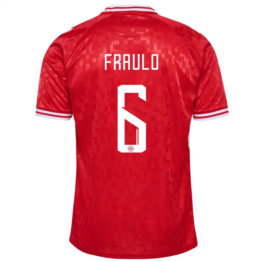 Danxen Bambino Maglia Danimarca Oscar Fraulo #6 Rosso Kit Gara Home 24-26 Maglietta