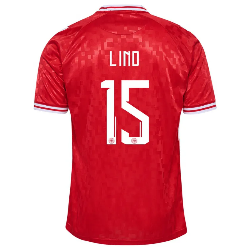 Danxen Bambino Maglia Danimarca Victor Lind #15 Rosso Kit Gara Home 24-26 Maglietta