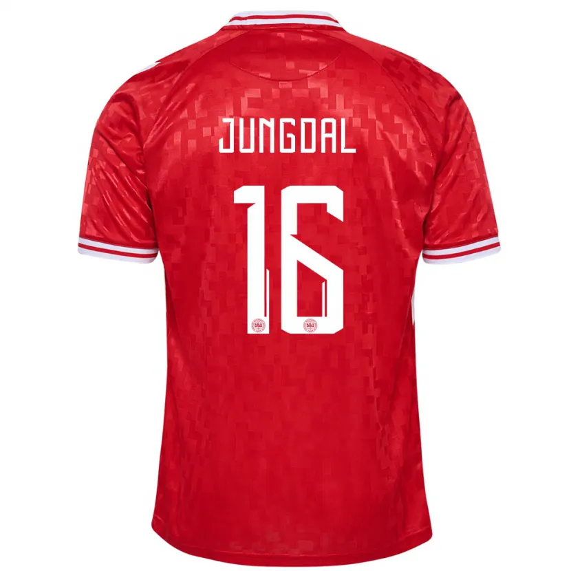 Danxen Bambino Maglia Danimarca Andreas Jungdal #16 Rosso Kit Gara Home 24-26 Maglietta