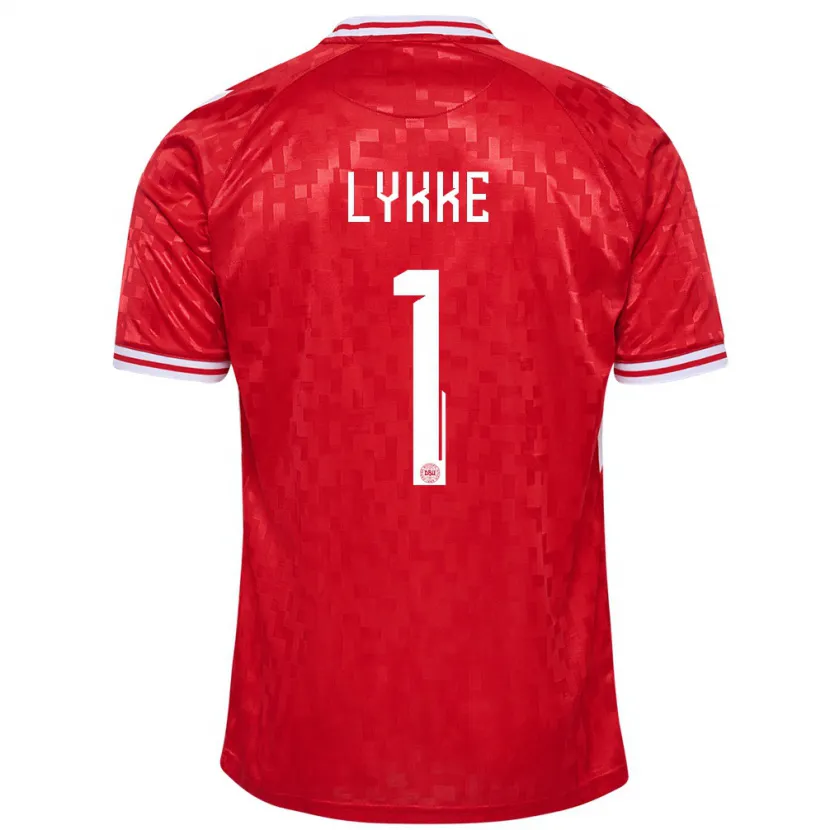 Danxen Bambino Maglia Danimarca William Lykke #1 Rosso Kit Gara Home 24-26 Maglietta