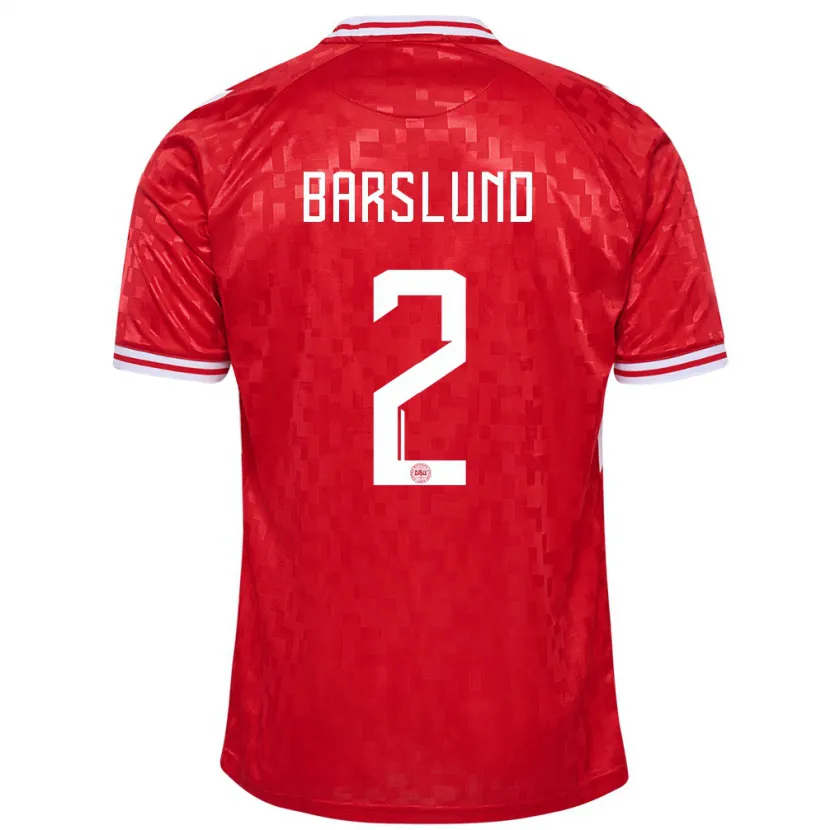 Danxen Bambino Maglia Danimarca Kaare Barslund #2 Rosso Kit Gara Home 24-26 Maglietta