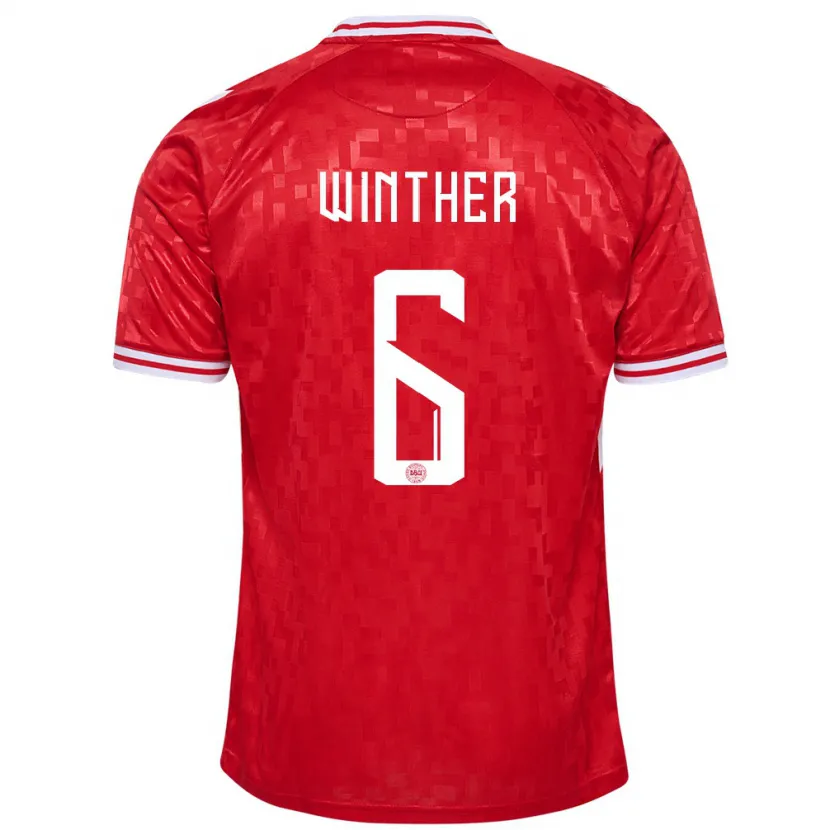 Danxen Bambino Maglia Danimarca Casper Winther #6 Rosso Kit Gara Home 24-26 Maglietta