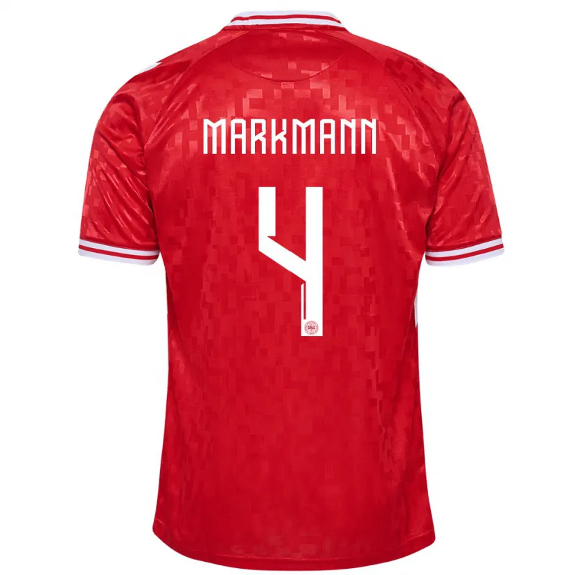 Danxen Bambino Maglia Danimarca Noah Markmann #4 Rosso Kit Gara Home 24-26 Maglietta