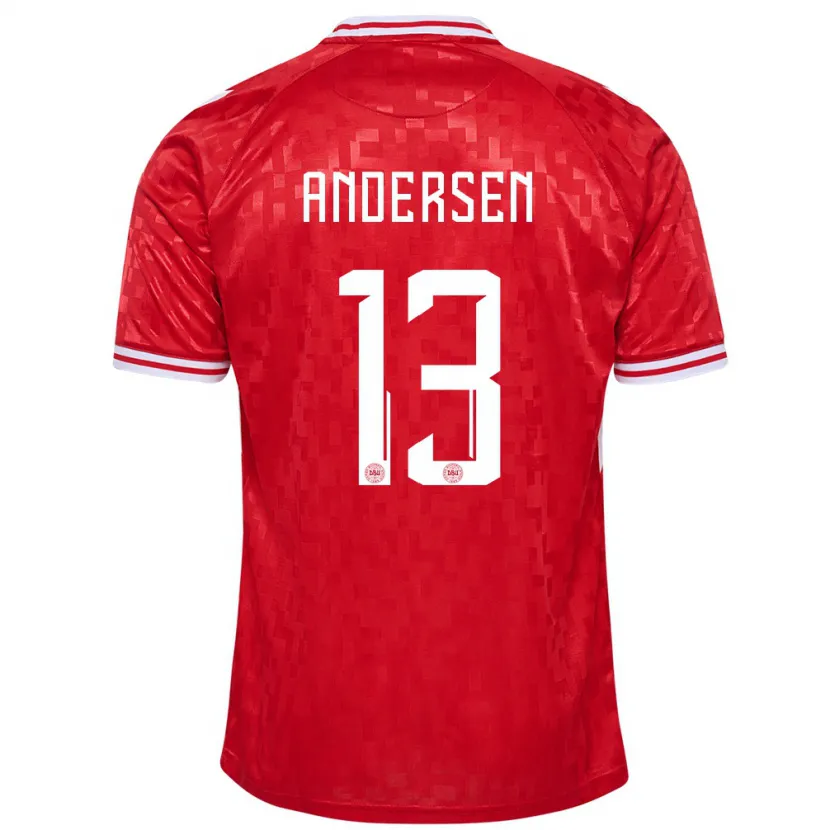 Danxen Bambino Maglia Danimarca Frej Andersen #13 Rosso Kit Gara Home 24-26 Maglietta
