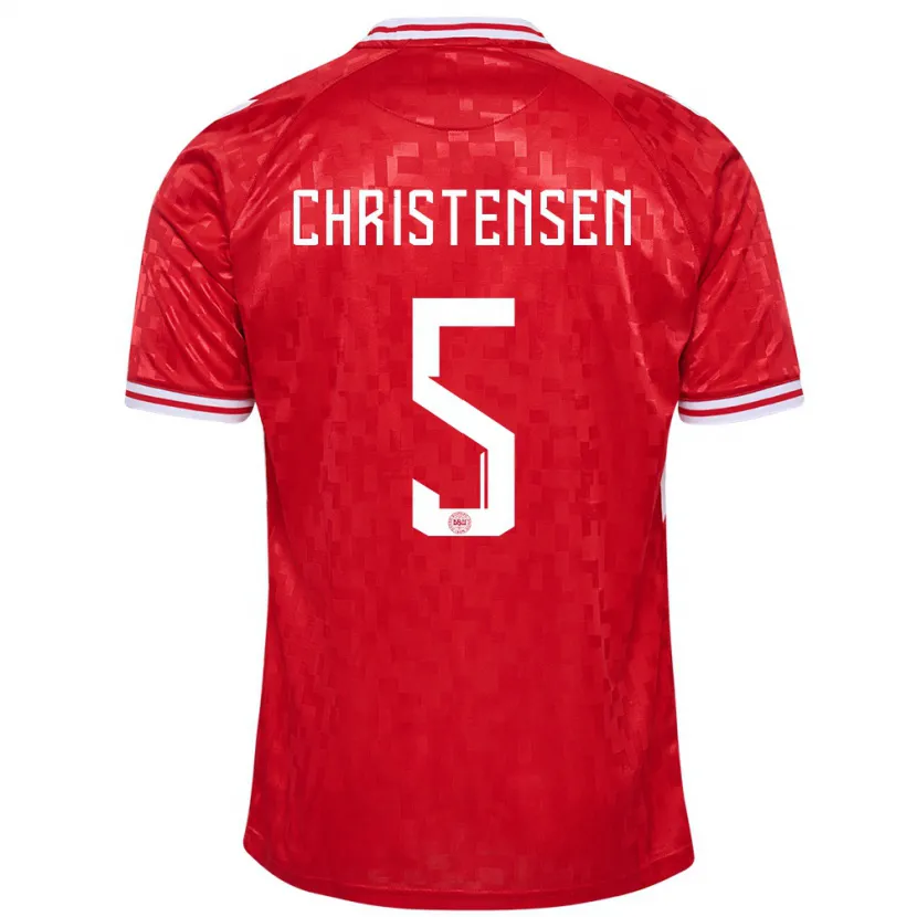 Danxen Bambino Maglia Danimarca Aske Christensen #5 Rosso Kit Gara Home 24-26 Maglietta