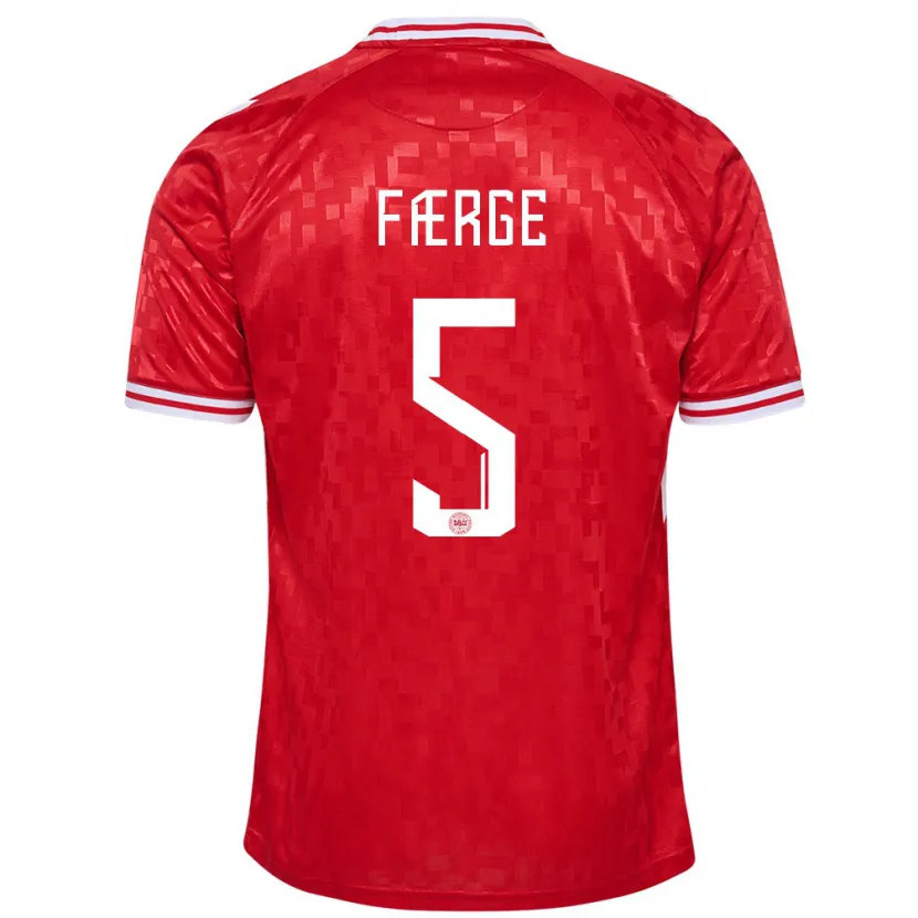 Danxen Bambino Maglia Danimarca Emma Færge #5 Rosso Kit Gara Home 24-26 Maglietta