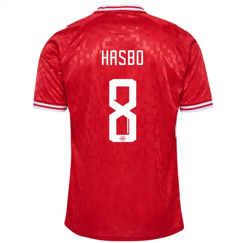 Danxen Bambino Maglia Danimarca Josefine Hasbo #8 Rosso Kit Gara Home 24-26 Maglietta