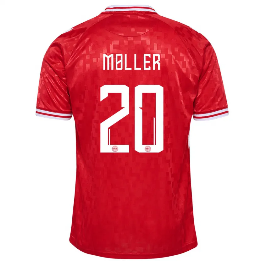 Danxen Bambino Maglia Danimarca Caroline Møller #20 Rosso Kit Gara Home 24-26 Maglietta