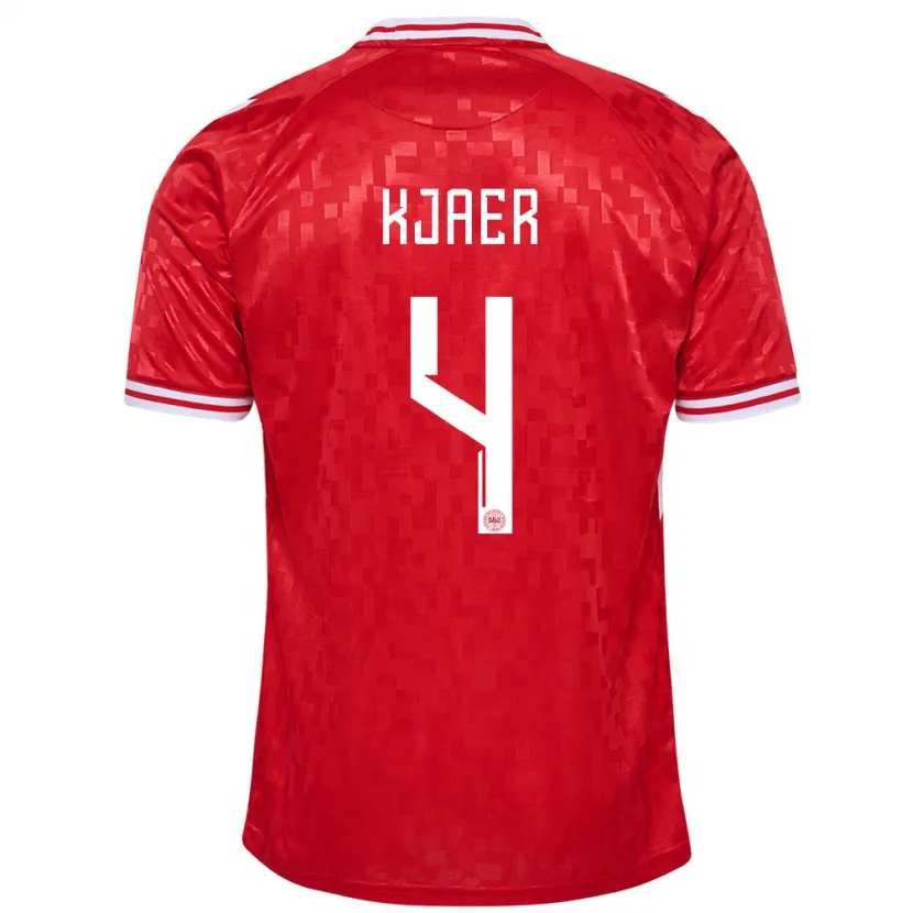 Danxen Bambino Maglia Danimarca Simon Kjaer #4 Rosso Kit Gara Home 24-26 Maglietta