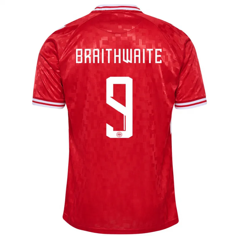 Danxen Bambino Maglia Danimarca Martin Braithwaite #9 Rosso Kit Gara Home 24-26 Maglietta