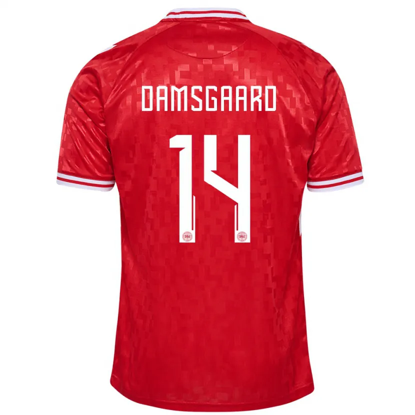 Danxen Bambino Maglia Danimarca Mikkel Damsgaard #14 Rosso Kit Gara Home 24-26 Maglietta