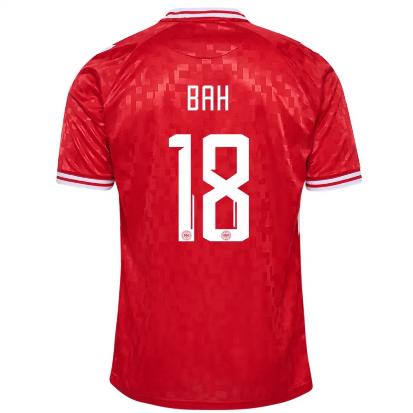 Danxen Bambino Maglia Danimarca Alexander Bah #18 Rosso Kit Gara Home 24-26 Maglietta