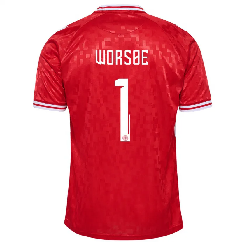 Danxen Bambino Maglia Danimarca Laura Worsoe #1 Rosso Kit Gara Home 24-26 Maglietta