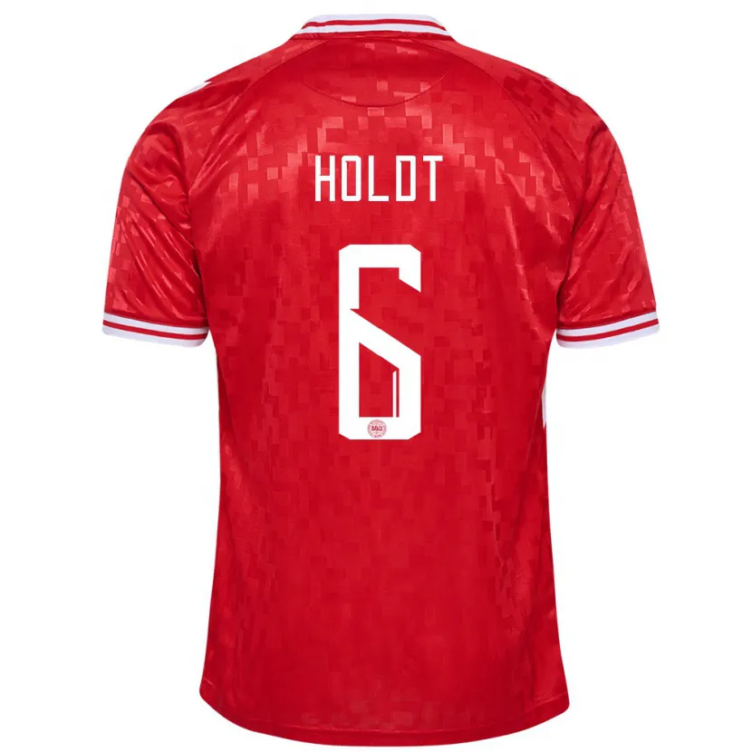 Danxen Bambino Maglia Danimarca Olivia Holdt #6 Rosso Kit Gara Home 24-26 Maglietta