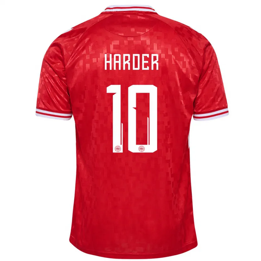 Danxen Bambino Maglia Danimarca Pernille Harder #10 Rosso Kit Gara Home 24-26 Maglietta