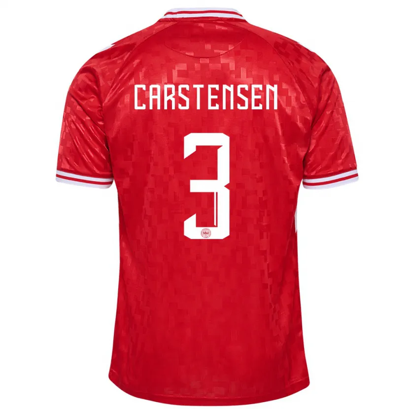 Danxen Bambino Maglia Danimarca Rasmus Carstensen #3 Rosso Kit Gara Home 24-26 Maglietta