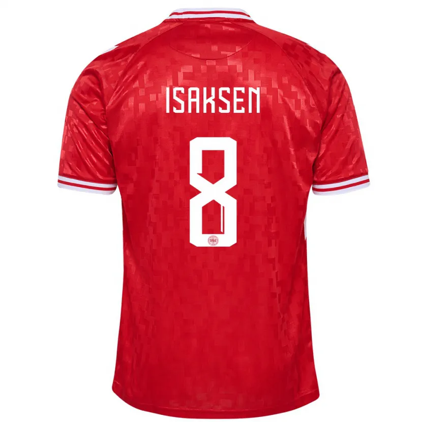 Danxen Bambino Maglia Danimarca Gustav Isaksen #8 Rosso Kit Gara Home 24-26 Maglietta