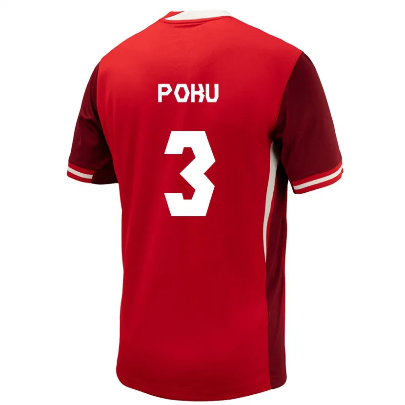 Danxen Bambino Maglia Canada Kwasi Poku #3 Rosso Kit Gara Home 24-26 Maglietta
