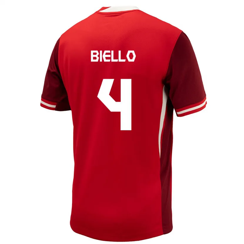 Danxen Bambino Maglia Canada Alessandro Biello #4 Rosso Kit Gara Home 24-26 Maglietta