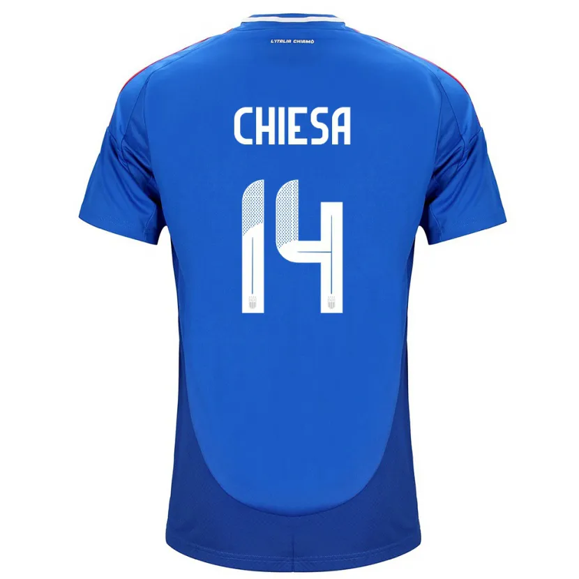 Danxen Bambino Maglia Italia Federico Chiesa #14 Blu Kit Gara Home 24-26 Maglietta