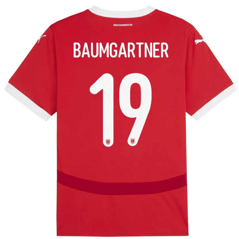 Danxen Bambino Maglia Austria Christoph Baumgartner #19 Rosso Kit Gara Home 24-26 Maglietta