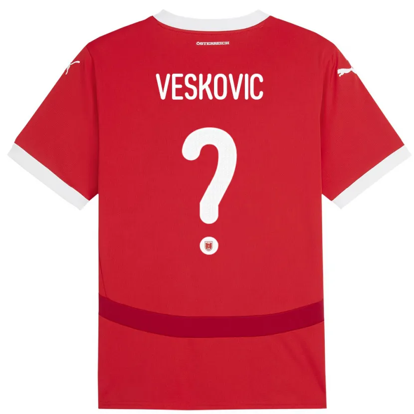 Danxen Bambino Maglia Austria David Veskovic #0 Rosso Kit Gara Home 24-26 Maglietta