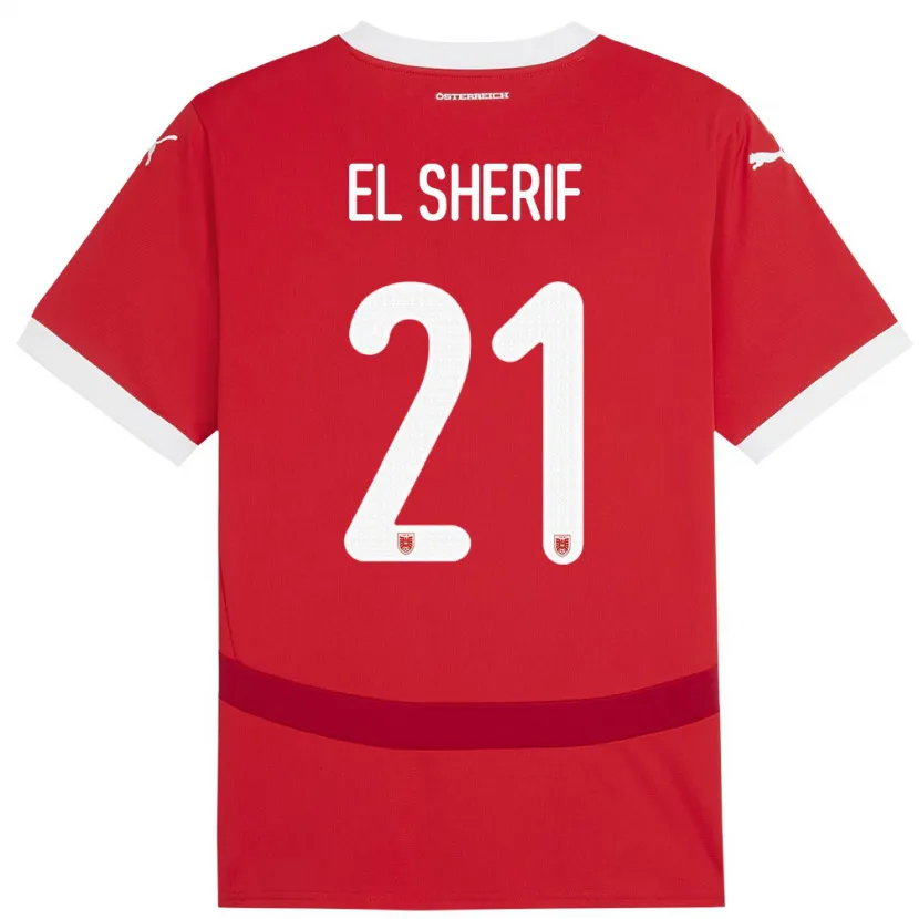 Danxen Bambino Maglia Austria Mariella El Sherif #21 Rosso Kit Gara Home 24-26 Maglietta