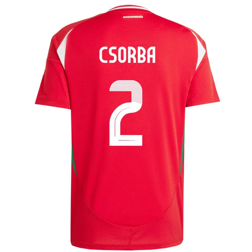 Danxen Bambino Maglia Ungheria Dominik Csorba #2 Rosso Kit Gara Home 24-26 Maglietta