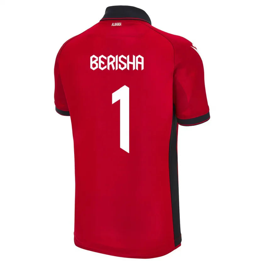 Danxen Bambino Maglia Albania Etrit Berisha #1 Rosso Kit Gara Home 24-26 Maglietta