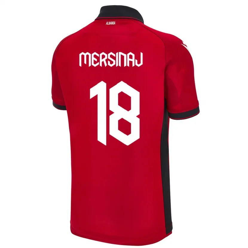 Danxen Bambino Maglia Albania Jon Mersinaj #18 Rosso Kit Gara Home 24-26 Maglietta