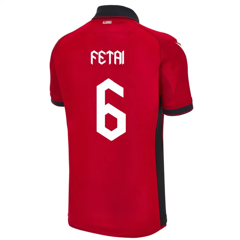 Danxen Bambino Maglia Albania Feta Fetai #6 Rosso Kit Gara Home 24-26 Maglietta